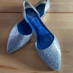 EUC Jeffrey Campbell Havana Lost in Love Silver Glitter Jelly Flats
